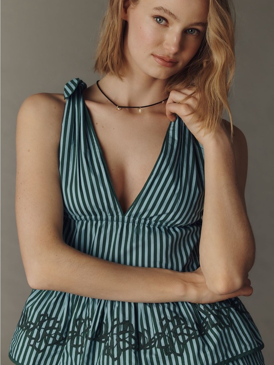 FARM Rio Tops - Farm Rio x Anthropologie Sleeveless Embroidered Peplum Top